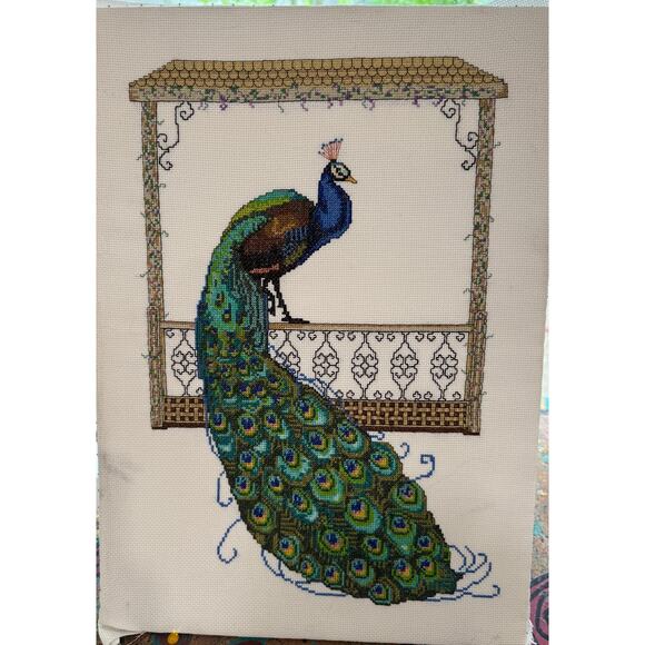 Counted Crosstitch Peacock Ready to Frame 14x20 Inches Handmade - Picture 1 of 7